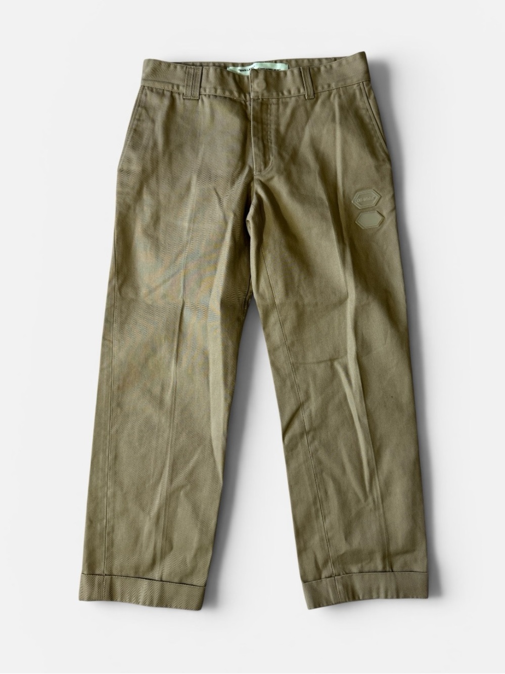 Off-White mens 31 khaki tan wide leg designer cotton blend pants EUC